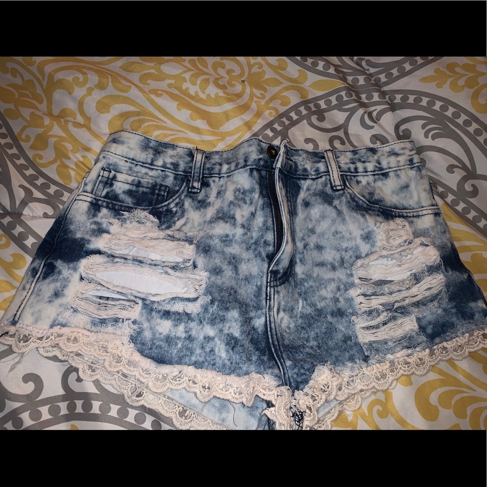 Acid Wash Distressed Jean Shorts